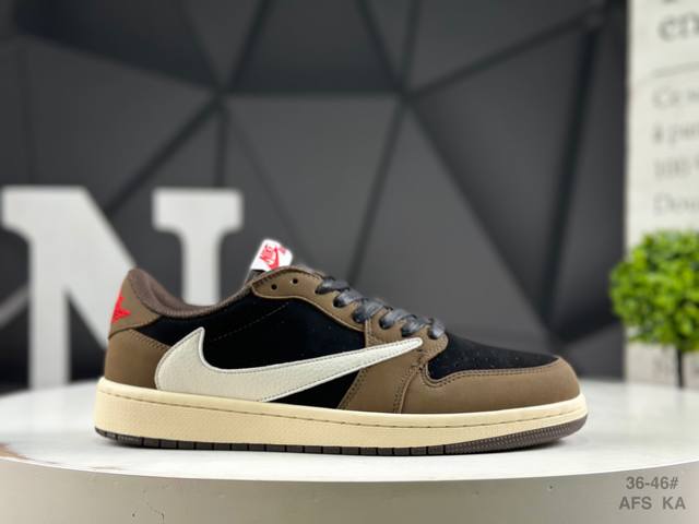 耐克 Aj1倒勾Travis Scott X Air Jordan 1 ” Reverse Mocha “ Aj1乔1 Ts 闪电 联名倒钩 低帮文化篮球鞋 完