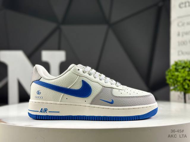 海外爆款限量发售！高端定制 耐克 Nike Air Force 1 “古驰联名---米白灰蓝钩 高端定制 低帮休闲板鞋 定制鞋盒 大厂纯原品质出货 超高清洁度
