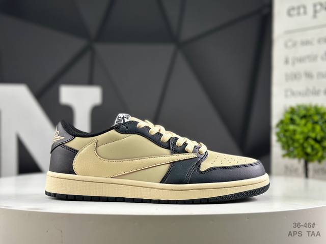 耐克 Aj1倒勾Travis Scott X Air Jordan 1 ” Reverse Mocha “ Aj1乔1 Ts 闪电 联名倒钩 低帮文化篮球鞋 完