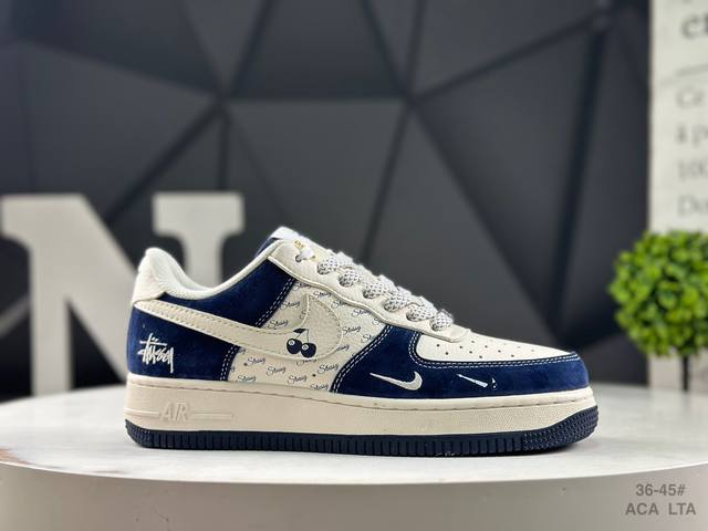 海外限量发售！公司级 耐克 Nike Air Force 1 '07 Low “斯图西联名 海军蓝”空军一号 低帮 运动鞋 休闲鞋 折边针车 工艺难度大 原楦头