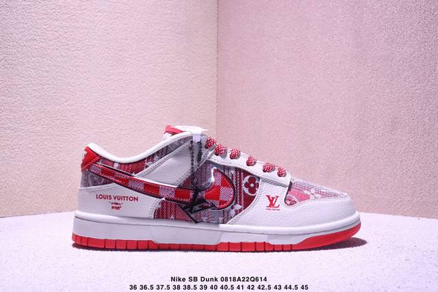 海外爆款限量发售！高端定制Nike Sb Dunk Low “路易威登Lv联名---米白红帆布印花” 鞋身融入 Lv 标志性格纹、老花元素，配色大胆又和谐，鞋侧