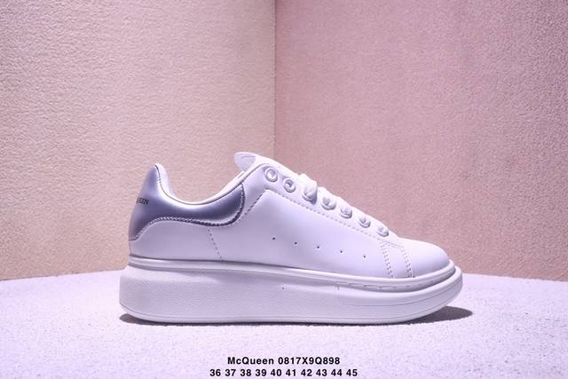 真标意大利高奢品牌Alexander Mcqueen亚历山大 麦昆 Sole Leather Sneakers低帮时装厚底休闲运动小白鞋 货号:553770 W