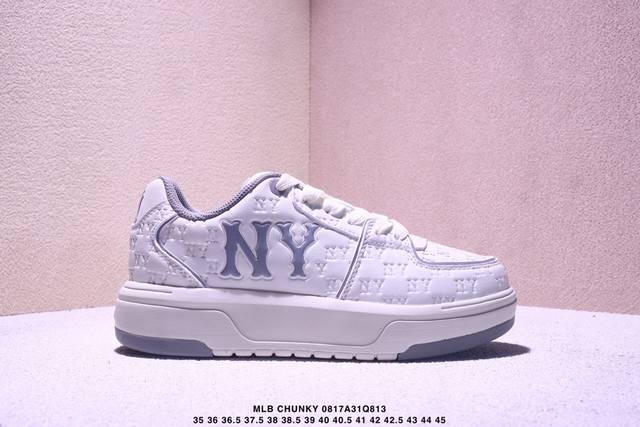 公司级Mlb 纽约洋基队 Chunky Liner Embo Monogram 印刻老花 时尚舒适 休闲运动 防滑耐磨增高 低帮 板鞋 货号:3Asxm035N