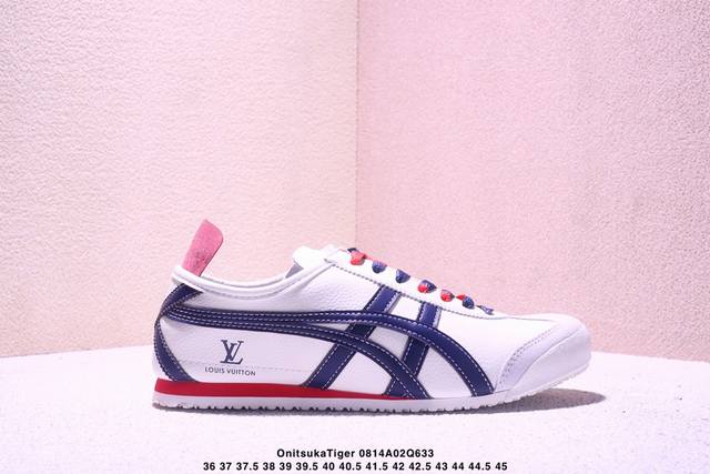 Onitsukatiger 鬼冢虎 -Lv联名 低帮运动休闲鞋藏蓝印花条纹配色 亚瑟士鬼冢虎复古经典板鞋经典传承及创新锐意，复古纹路、色泽、皮心颜色 质感百分百