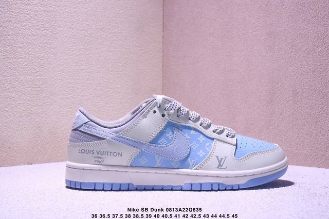海外爆款限量发售！高端定制Nike Sb Dunk Low “Lv联名 白蓝灰”高端定制 低帮休闲板鞋 定制鞋盒 大厂纯原品质出货 超高清洁度 皮料切割干净无任