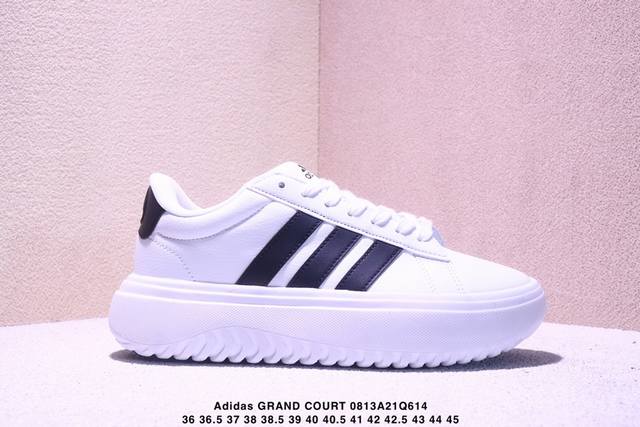 Adidas Grand Court 防滑耐磨轻便低帮厚底鞋 三叶草休闲复古运动厚底鞋 官方一比一制作 经典侧面三道杠和鞋舌三道杠的标示彰显其身份 承载青春情怀
