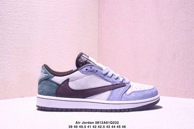 定制球鞋 Travis Scott X Jordan Air Jordan 1 倒钩 7.0 Low 联名款 经典 潮流 百搭 低帮 复古篮球鞋 男女同款 蓝白