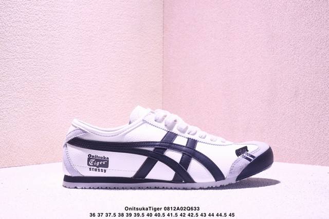 Onitsukatiger 鬼冢虎 -斯图西联名 低帮运动休闲鞋 黑色条纹配色 亚瑟士鬼冢虎复古经典板鞋经典传承及创新锐意，复古纹路、色泽、皮心颜色 质感百分百