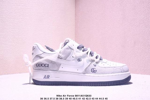 海外限量发售！公司级Nike Air Force 1 '07 Low “古驰联名 经典灰花纹”空军一号 低帮 运动鞋 休闲鞋 折边针车 工艺难度大 原楦头原纸板