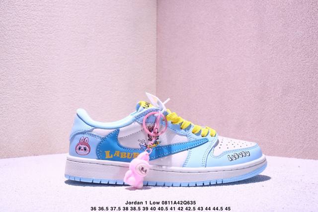 高端定制 Travis Scott X Jordan 1 Low “Labubu拉布布联名” 乔丹倒勾低帮休闲板鞋 原厂全头层皮 大厂纯原品质出货 纯正版型 定