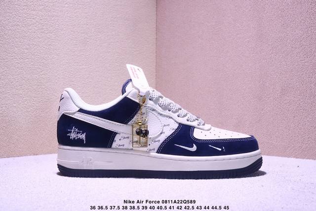 海外限量发售！公司级Nike Air Force 1 '07 Low “斯图西联名 海军蓝”空军一号 低帮 运动鞋 休闲鞋 折边针车 工艺难度大 原楦头原纸板