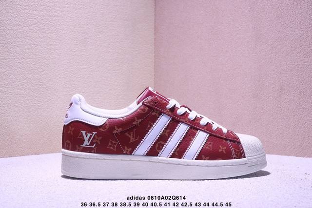 海外爆款限量发售！高端定制Adidas贝壳头 “Lv路易威登联名-酒红米白”Lv印花效果 高端定制 低帮休闲板鞋 定制鞋盒 大厂纯原品质出货 超高清洁度 皮料切