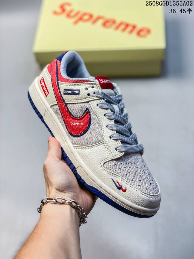 海外爆款限量发售！高端定制Nike Sb Dunk Low “Supreme联名---帆布米蓝红双钩” 高端定制 低帮休闲板鞋 定制鞋盒 大厂纯原品质出货 超高