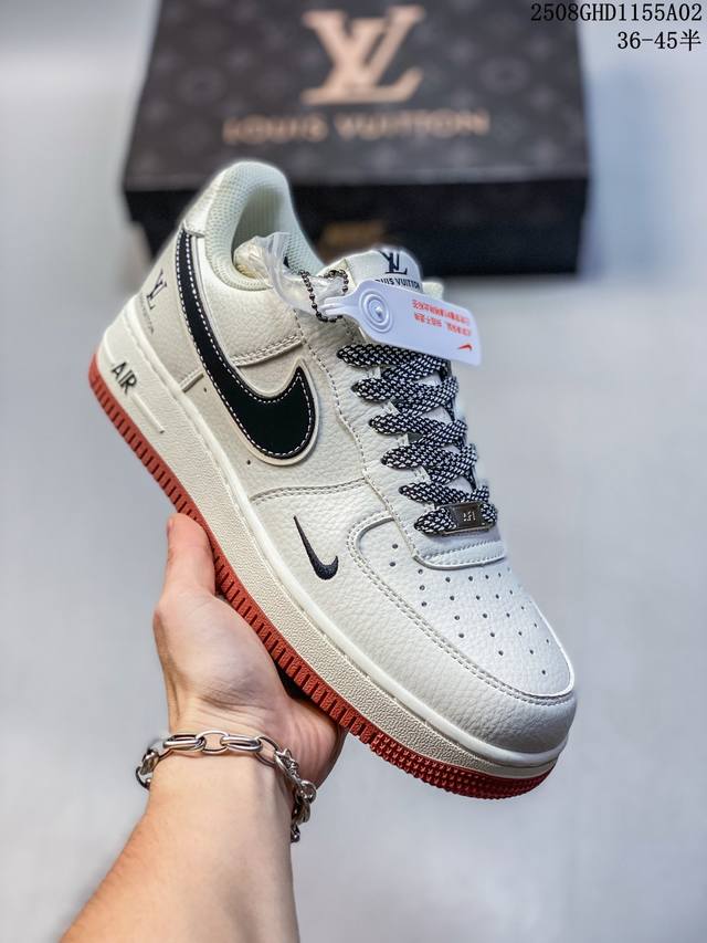 海外限量发售！公司级Nike Air Force 1 '07 Low “Lv联名 米黑勾生胶”空军一号 低帮 运动鞋 休闲鞋 折边针车 工艺难度大 原楦头原纸板