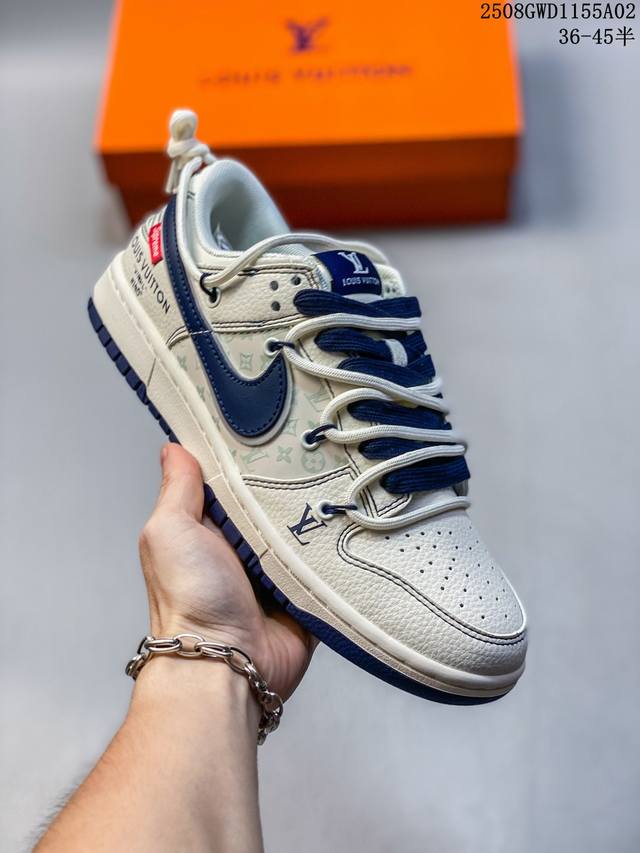 海外爆款限量发售！Nike Sb Dunk Low“ Lv联名 海军蓝抽绳” 周年高端定制 低帮休闲板鞋 定制鞋盒 大厂纯原品质出货 超高清洁度 皮料切割干净无