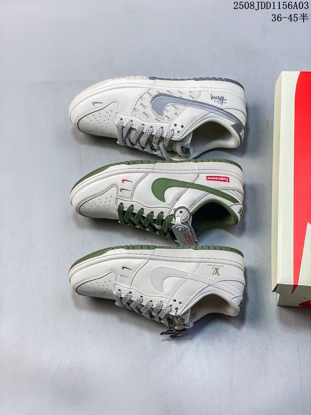 海外爆款限量发售！公司级 Nike Sb Dunk Low“ 斯图西联名 白灰双勾” 周年高端定制 低帮休闲板鞋 定制鞋盒 大厂纯原品质出货 超高清洁度 皮料切
