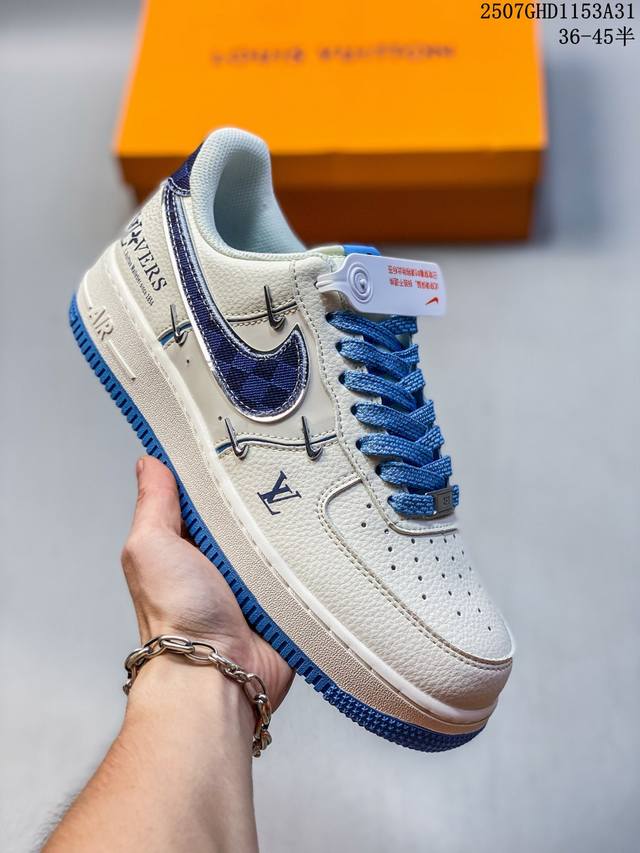 海外限量发售！公司级Nike Air Force 1 '07 Low “Lv联名 米蓝四勾”空军一号 低帮 运动鞋 休闲鞋 折边针车 工艺难度大 原楦头原纸板