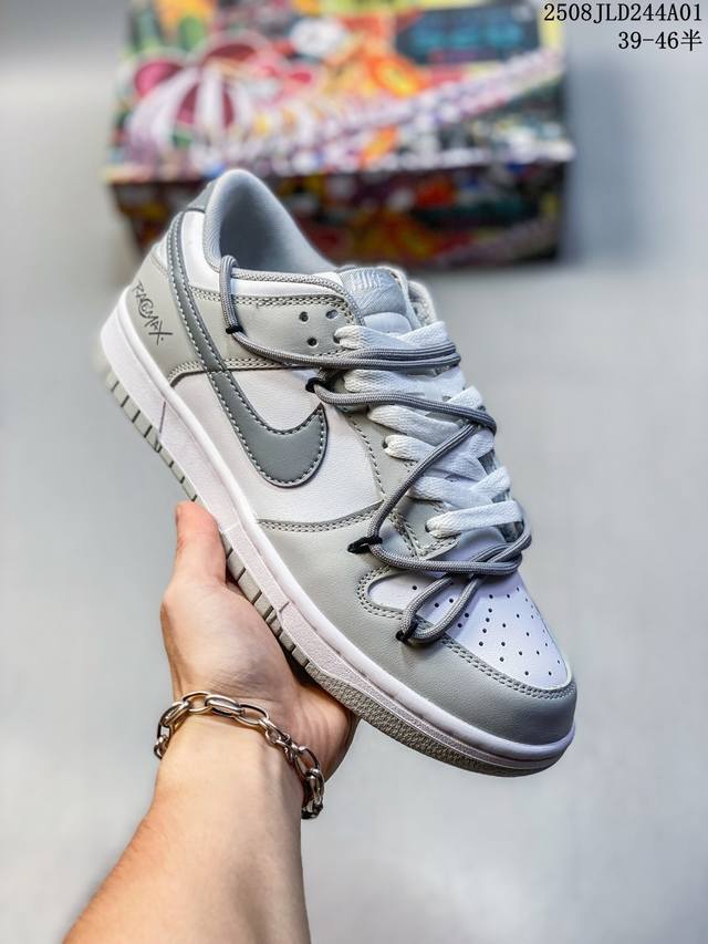 定制球鞋 Nike Dunk 复古 涂鸦 手绘 时尚 潮流 防滑耐磨 低帮 板鞋 男款 白灰 尺码：如图 编码：08Jld244A01