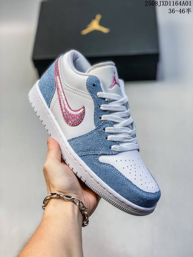 Jordan Air Jordan 1 舒适百搭时尚 防滑耐磨 低帮 儿童篮球鞋 白蓝色 青少年 主货号:Hq2001-400 尺码36-46带半码 编码：08