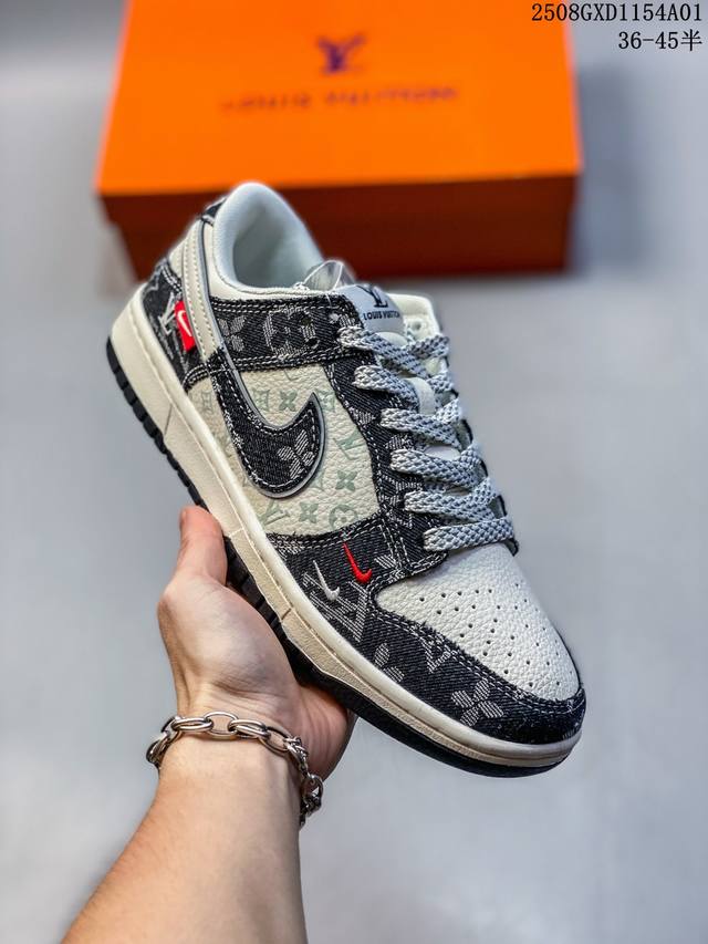 海外爆款限量发售！Nike Sb Dunk Low“ Lv联名 双小勾牛仔” 周年高端定制 低帮休闲板鞋 定制鞋盒 大厂纯原品质出货 超高清洁度 皮料切割干净无