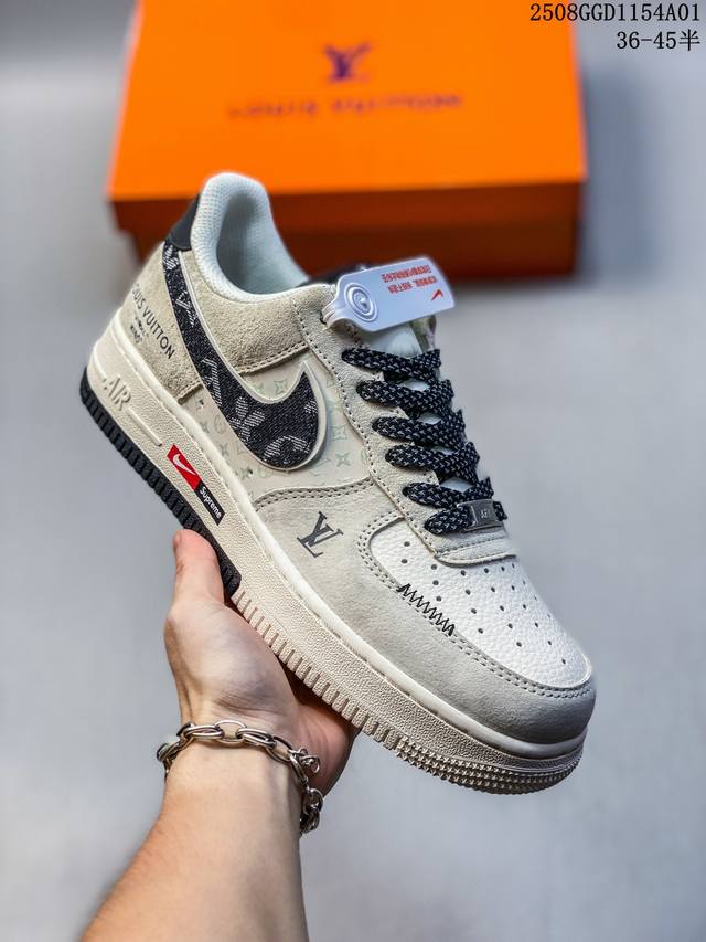 海外爆款限量发售！公司级Nike Air Force 1 '07 Low “Lv联名 猪八米白黑”空军一号 低帮 运动鞋 休闲鞋 折边针车 工艺难度大 原楦头原