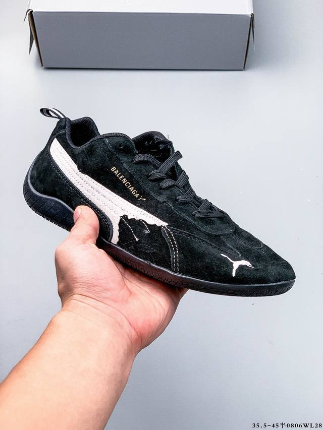 公司级！Puma 彪马 X Balenciaga巴黎世家 Speedcat 系列 薄底鞋 牛皮绒面革 圆头做旧磨损 低帮 生活休闲鞋 极速赛车系列 复古运动休闲