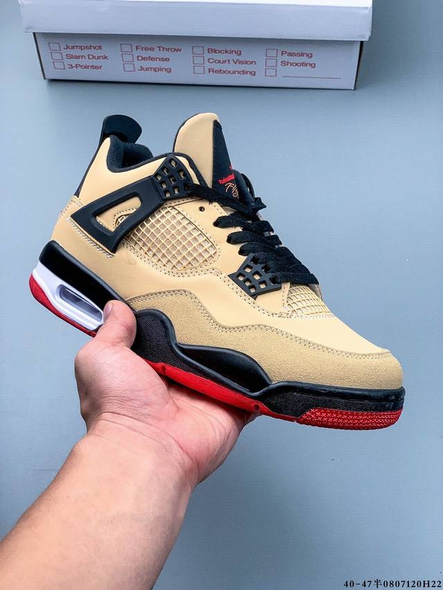 Air Jordan 4 Aj4代中帮复古休闲运动文化篮球鞋。秉承轻量化的速度型篮球鞋设计思想完成设计，降低重量的同时提升舒适度，中底延续前作使用了分离式后掌可