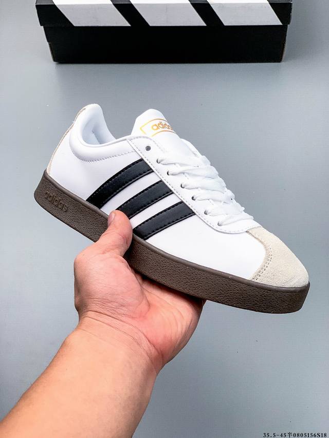 阿迪达斯Adidas Neo Vl Court 2.0 三叶草时尚潮流板鞋 T头 绒面麂皮防滑耐磨轻便低帮板鞋 整双鞋以传统的低帮呈现的清新造型 鞋头优先头层反