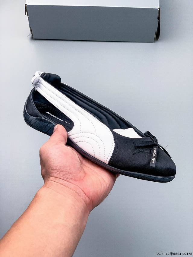 公司级！Balenciaga巴黎世家 X Puma彪马 Speed 缎面 圆头魔术贴做旧 芭蕾舞鞋 0804127J28