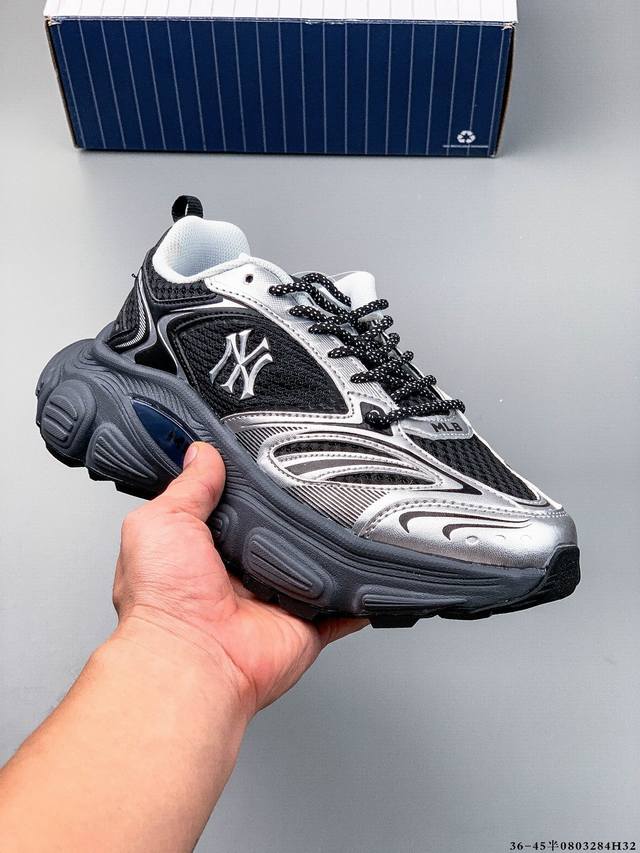 公司级！Mlb Chunky Liner 厚底休闲跑步鞋 Ny印花 透气轻便百搭运动鞋 0803284H32