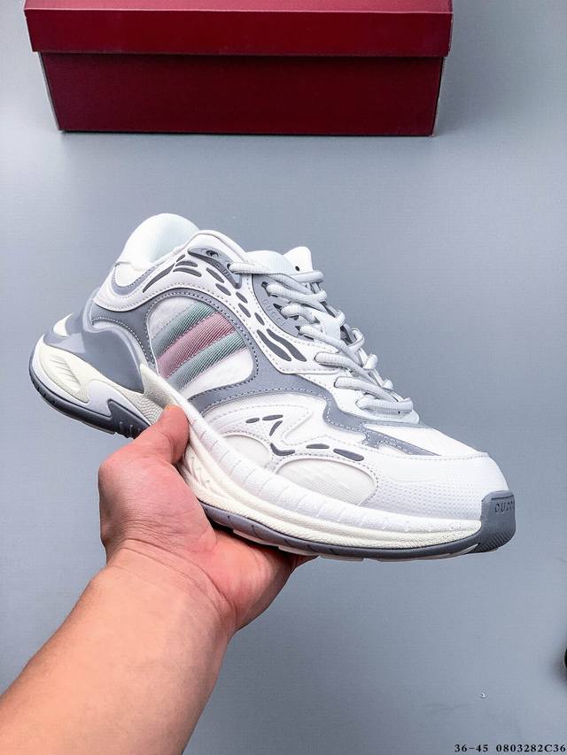 Gucci 古驰 圆头抽绳 高奢百搭休闲男女士运动鞋 明星同款缓震慢跑鞋 小红书爆款厚底增高老爹鞋 鞋面走线工整 清晰质感 高端时尚 简约大气 防滑舒适 后跟为