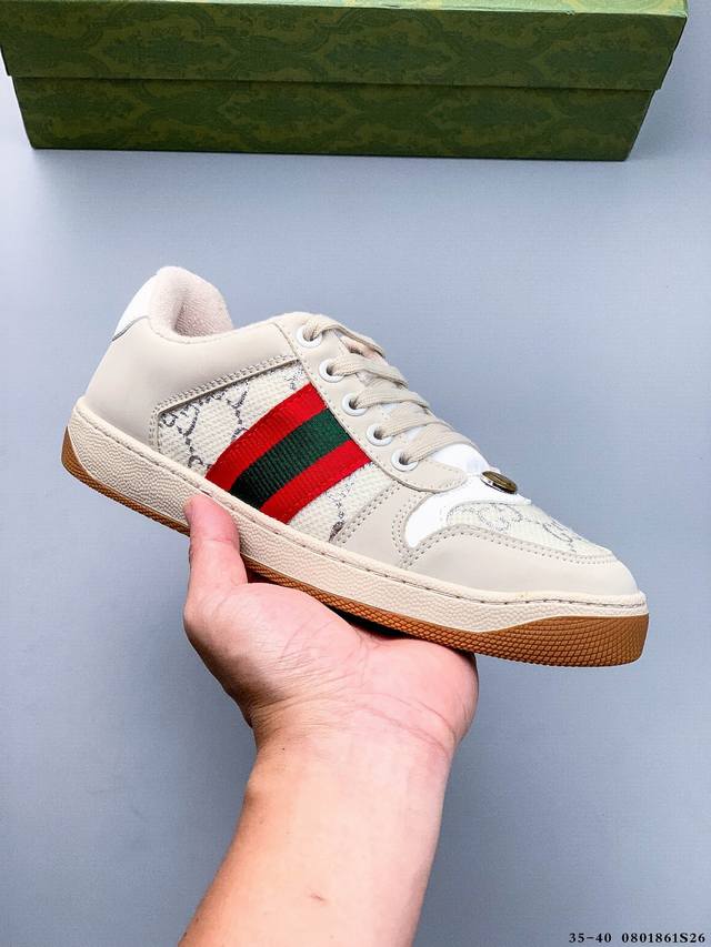 Gucci Distressed Screener Sneaker 古驰小脏鞋系列 官方同步 经典原型复古百搭做旧小脏板鞋复古学院风 怀旧版 0801861S2