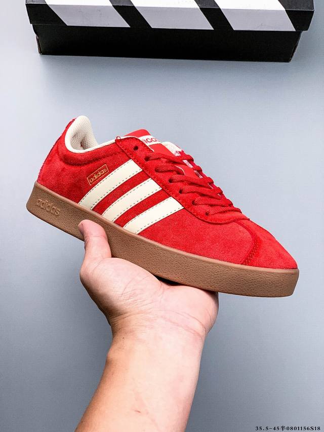 阿迪达斯Adidas Neo Vl Court 2.0 三叶草时尚潮流板鞋 T头 绒面麂皮防滑耐磨轻便低帮板鞋 整双鞋以传统的低帮呈现的清新造型 鞋头优先头层反