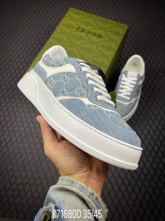 海外版 高奢 Gu Screener Gg High-Top Sneaker古驰饼干鞋 运动休闲鞋系列＃全套专柜包装物及配件 这款运动鞋采用厚底结构，巧妙运用外