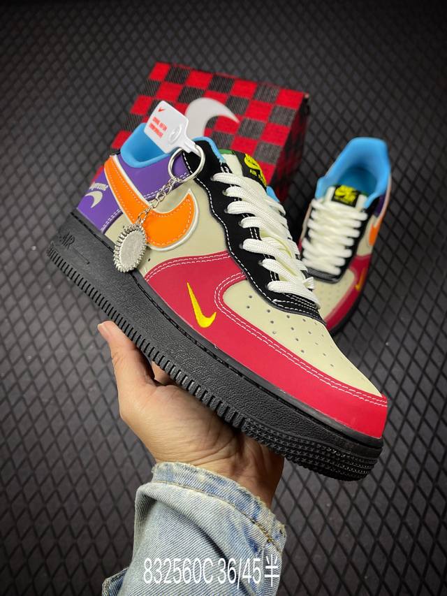 C Nike Air Force 1'07 Low Supreme联名 红黄紫 空军一号低帮休闲板鞋 Kb1688-004 #原楦头原纸板 原装鞋盒 定制五金配