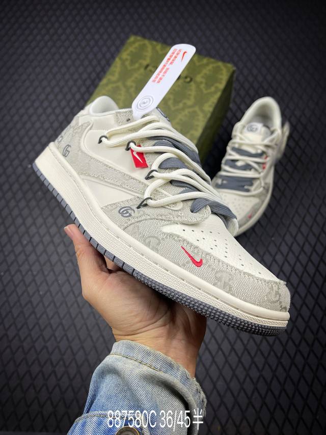 C 公司级Nike Air Jordan 1 X Travis Scott Aj1倒勾 乔一倒钩 ‘Diy’定制 耐克 低帮文化篮球鞋 完美品质出货 细节如图所
