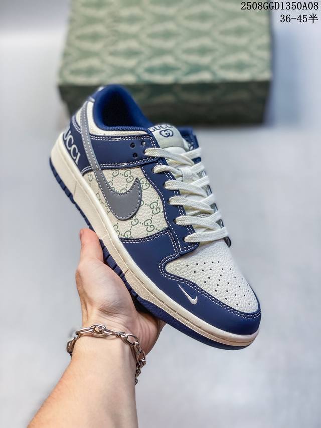 海外爆款限量发售！高端定制Nike Sb Dunk Low 古驰联名--- 奶白灰蓝印花 高端定制 低帮休闲板鞋 定制鞋盒 大厂纯原品质出货 超高清洁度 皮料切