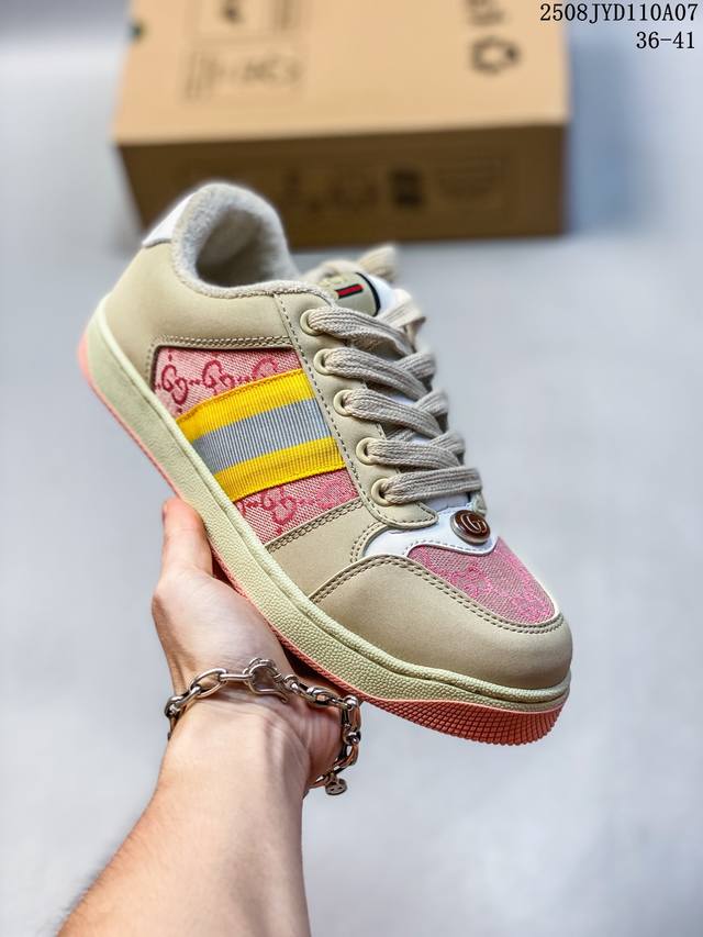 公司级Gucci Distressed Screener Sneaker 古驰小脏鞋系列 官方同步 绿盒版本 海淘代购指定专供经典原型复古百搭做旧小脏板鞋复古学
