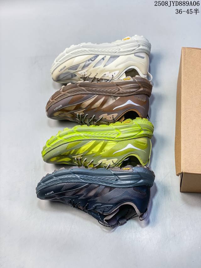 Hoka U Satisfy Running Mafate Trall轻量低帮户外越野跑鞋 户外山脉越野轻量运动跑鞋 鞋面用轻的无缝架构，鞋带用了弹性不易松脱的