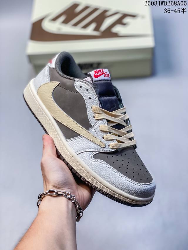Travis Scott X Jordan Air Jordan 1 二层绒面皮皮革 潮流复古 低帮 篮球鞋 男女同款 白棕色 反转摩卡 倒钩3.0 尺码：如图