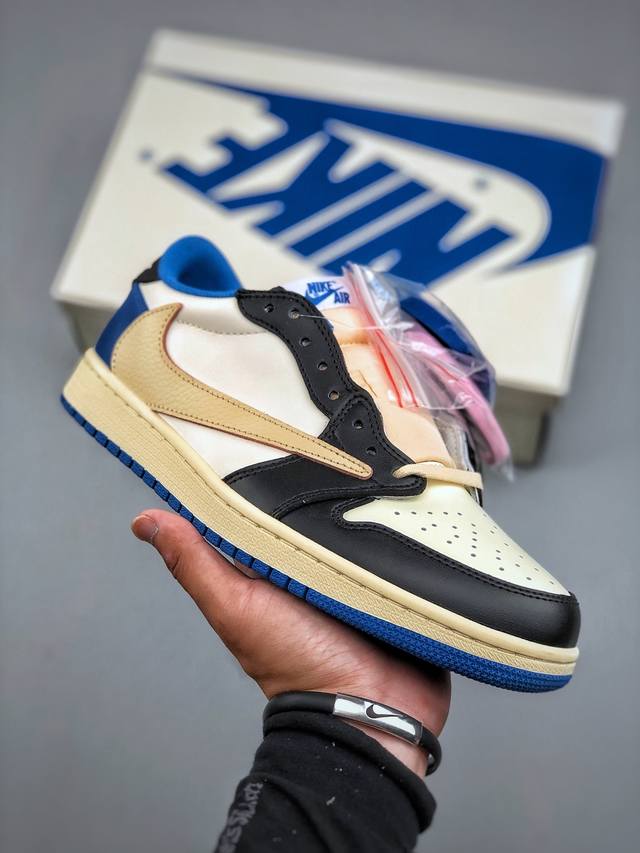 福利特价 Travis Scott X Fragment Design X Air Jordan 1 Low 乔1Aj1 Ts藤原浩闪电三方联名倒钩低帮文化篮球
