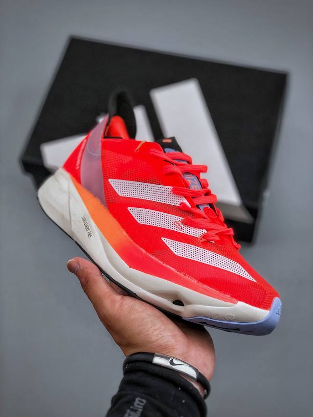 Adidas Adizero Adios Pro 3马拉松飞线贾卡轻质透气休闲运动跑步鞋采用双层透气网纱 Flywire动态飞线绑缚鞋面材质 内置Zoom小气垫