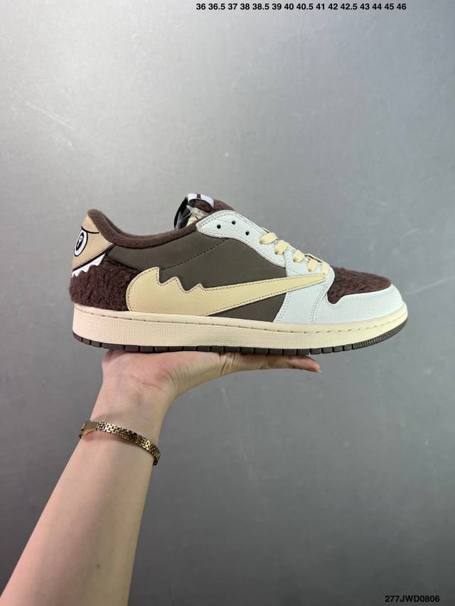 公司级Aj1倒勾Travis Scott X Air Jordan 1 ” Reverse Mocha “ Aj1乔1 Ts 闪电 联名倒钩 低帮文化篮球鞋 完
