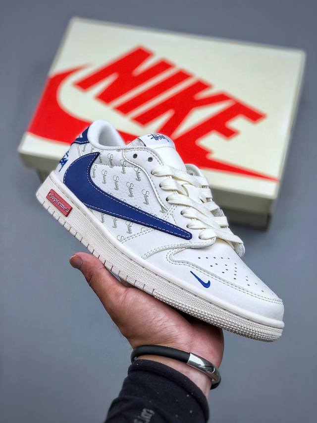 福利特价 Travis Scott X Nike Air Jordan 1 Low X Supreme X Stussy 米蓝 Air Jordan 1 Low