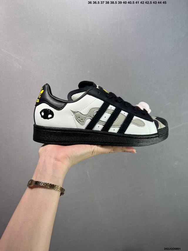 联盟新款Offgod X Adidas Originals Superstar 82 舒适百搭 防滑耐磨 低帮 板鞋 男女同款 灰黑色 货号Jq8778 尺码3