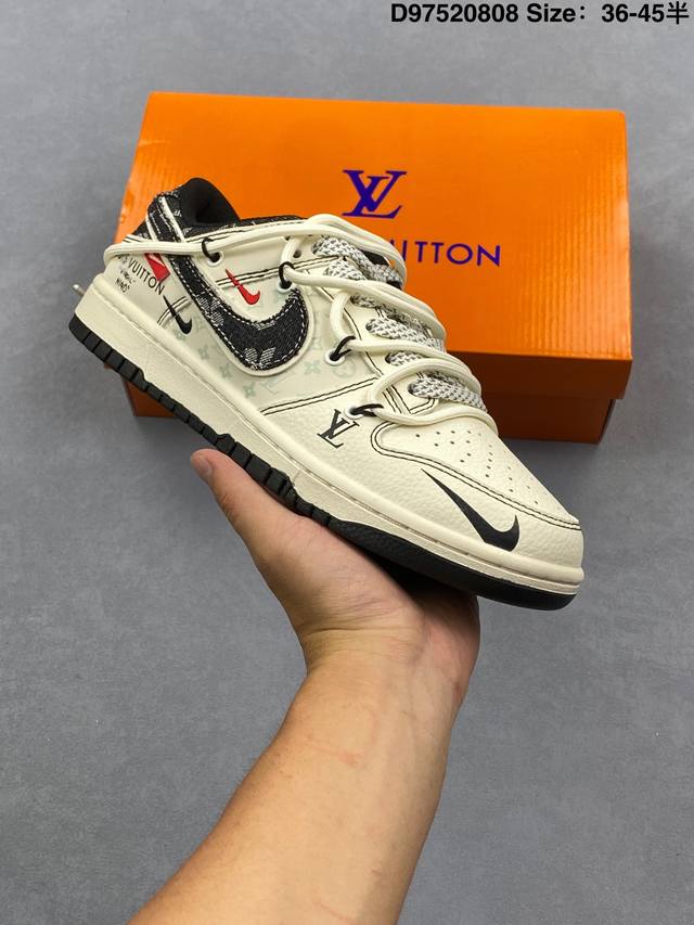 Nike Sb Dunk Low Lv联名 米白绑带黑勾 周年高端定制 低帮休闲板鞋 #定制鞋盒 大厂纯原品质出货 超高清洁度 皮料切割干净无任何毛边 细节完美