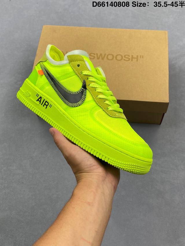 特价 耐克Nike Off-White X Air Force 1 Ow联名空军一号 厚底增高运动板鞋 小白鞋 鞋款延续了此次联名的设计风格，鞋身内侧同样印有大