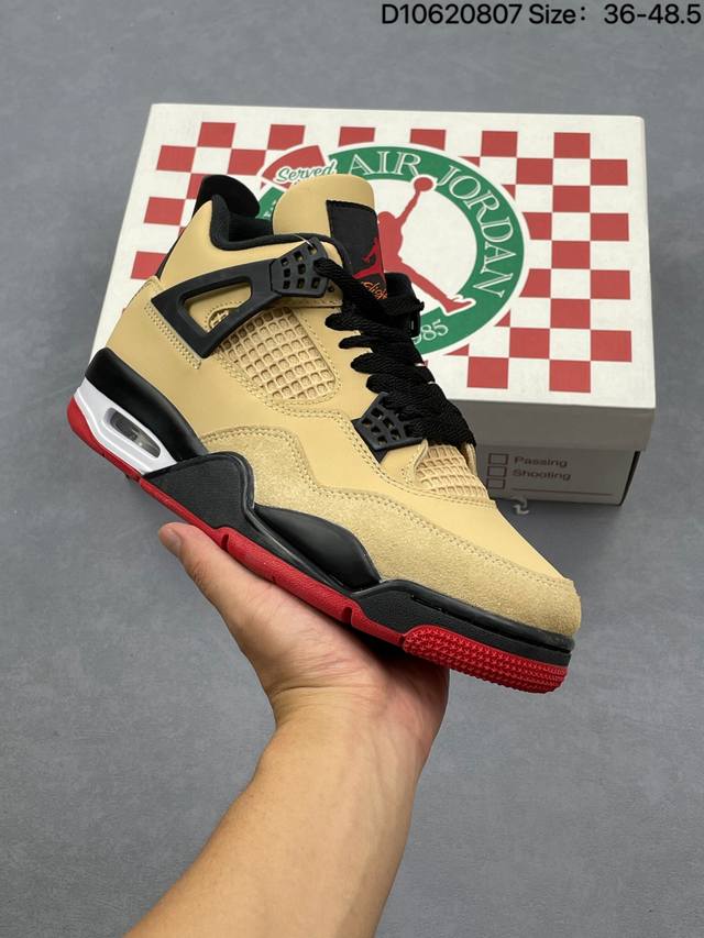 F版Air Jordan Aj4 Retro 卡其黑 原楦原纸板同源开发 完美呈现乔4的版型 内侧正确双色网格 还原细节 正确气垫颜色 正确网格工艺 正确拉帮工