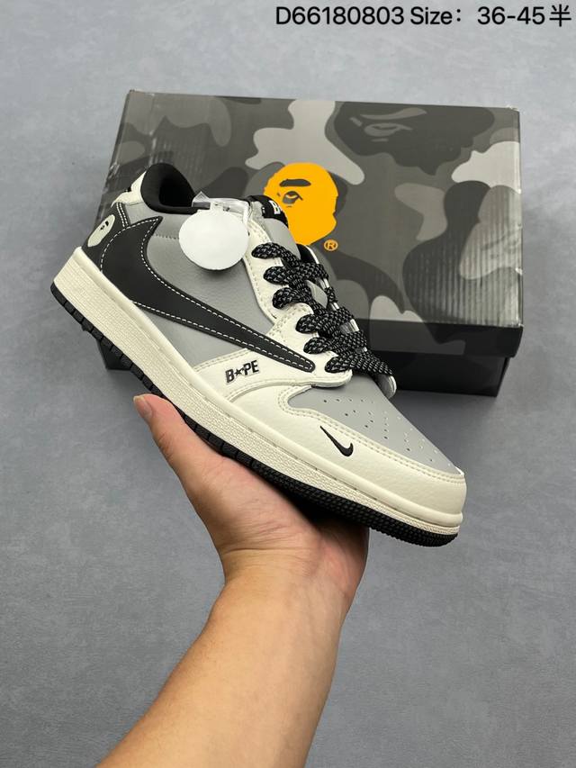 福利特价Aj1倒勾Travis Scott X Air Jordan 1 ” Reverse Mocha “ Aj1乔1 Ts 闪电 联名倒钩 低帮文化篮球鞋