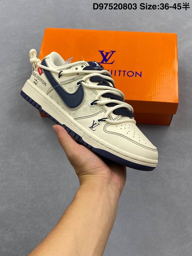 Nike Sb Dunk Low Lv联名 米白绑带黑勾 周年高端定制 低帮休闲板鞋 #定制鞋盒 大厂纯原品质出货 超高清洁度 皮料切割干净无任何毛边 细节完美